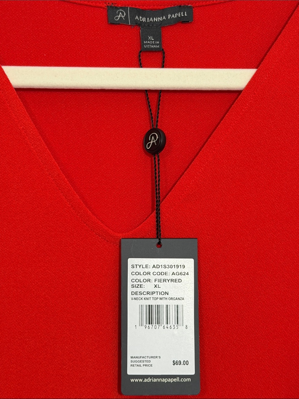 NWT Adrianna Papell Bright Red V-Neck Flutter Sleeve Blouse - XL - Picture 2 of 4
